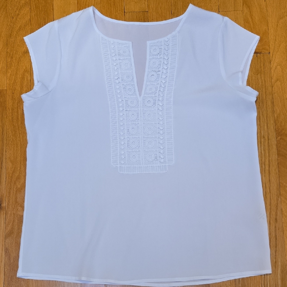 White Embroidered Front Top